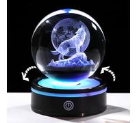 Arikyrist Boule de cristal rotative 3D en forme de loup avec lumières LED, cadeau pour homme