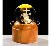 Arikyrist Boule de prière rotative en cristal 3D pour femme | Figurine boule en cristal K9 de 6 cm avec base rotative à LED, cadeau religieux, Noël, anniversaire, croix chrétienne
