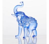 Arikyrist Figurine d'éléphant en Cristal, Statue en Verre, Animaux en Cristal, décoration de Table avec Coffre vers Le Haut (Bleu)