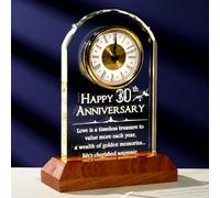 Arikyrist Horloge 30e anniversaire de mariage Cadeaux de mariage 30 ans | Lvory Horloge de bureau en cristal gravée avec support d'éclairage LED