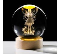 Arikyrist Lampe boule de cristal 3D avec figurine de fée et base en bois, veilleuse en forme de sphère de cristal gravée au laser et décoration d'intérieur cadeau