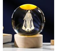 Arikyrist Statue de la Vierge Marie en Cristal 3D avec Base en Bois, Gravure au Laser en Cristal Notre-Dame de Guadalupe Boule de Cristal 3D Mère Marie chrétienne catholique Religieuse Cadeaux de