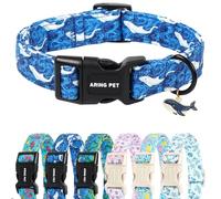 ARING PET Collier d'été pour chien, mignon, bleu, océan, blanc, baleine pour chiot, petit, moyen et grand, pour photos quotidiennes, plage, marche, randonnée, pique-nique - Taille S