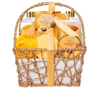 ArioseMonde Paniers cadeaux pour femmes, cadeaux de bien-être pour femmes, coffret cadeau de bain 8 pièces avec miel et amandes pour femmes, ensemble bien-être et soins personnels avec pompe D
