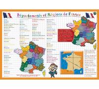Aris Editions Sous-Main Et Set De Table Éducatif 30x42 Plastifié, Effaçable "Départements Et Régions