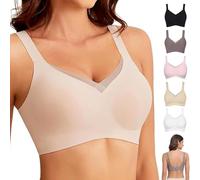 Arisefrom Bra, Havethedare Bras, 2025 Women's Wireless V-Neck Crossover Mesh Comfortable Seamless Push-Up Underwear (Skin,S)