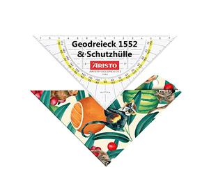 Aristo AR18001B Équerre AR1552 avec housse de protection assortie Motif tropic life (triangle hypoténuse 16 cm, picots d'encre et facettes, étui avec perforation pour classer) Multicolore transparent