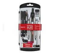 Aristo AR80078 Compas à réglage rapide 9 pièces (compas avec 2 articulations et de nombreux accessoires, porte-mine avec mines de rechange 0,5 mm, 2 stylos pigmentés, gomme) Argenté/noir