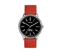 Aristo Bauhaus DESSAU - Montre d'anniversaire 1925-2025 - Diamètre 38,5 mm - Acier inoxydable - Cadran noir - Bracelet en cuir rouge - Quartz 515 - Édition limitée - Fabriqué en Allemagne