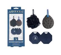 Aristocrat Shower Essentials Set for Men - Shower Pouf, Shower Sponge & Silicone Body Scrubber, Men's Body Wash Accessories, Exfoliating Shower Kit