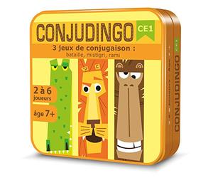 Aritma - CONJUDINGO CE1 - Jeu de Société Éducatif dès 7 Ans - 3 Jeux de Conjugaison : Bataille, Mistigri, Rami - Consolider Les Acquis en Conjugaison - 2 À 6 Joueurs - 15 Min - Version Française