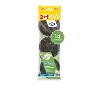 ARIX | 42 éponges en Acier recyclées de la Ligne We Like Green, éponges pour la saleté Difficiles en Fil d'acier, ne Rouille Pas, éponge pour casseroles, grilles, cuisinières - 14 Paquets