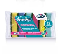 ARIX | 72 éponges Abrasives colorées en éponge Forte de la Ligne Splendelli, éponges polyvalentes pour la saleté obstinée, 12 Paquets de 6 éponges - Fabriqué en Italie