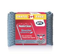 ARIX Lot de 3 éponges argentées Anti-Rayures avec revêtement en Aluminium de la Ligne Masterclean, avec Traitement antibactérien, pour Surfaces délicates, Anti-odeurs, 3 pièces