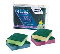 ARIX Lot de 4 éponges synthétiques Abrasives colorées de la Ligne Splendelli, éponges Taille XL Multi-usages, pour la saleté la Plus obstinée, 4 pièces fabriquées en Italie