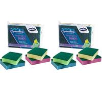 ARIX Lot de 8 éponges synthétiques Abrasives colorées de la Ligne Splendelli, éponges Taille XL Multi-usages, pour la saleté la Plus obstinée, 4 pièces fabriquées en Italie