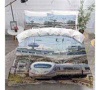 ARiXIaNg Housse de Couette 140x200 cm Enfant Train Chemin De Fer Parure de Lit 1 Personne Voiture à Vapeur Rétro Douce Microfibre Literie 3 pièces avec Fermeture Éclair et 2 Taies d'oreiller 50x75cm