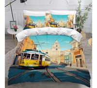 ARiXIaNg Housse de Couette 140x200 cm Enfant Train Chemin De Fer Parure de Lit 1 Personne Voiture à Vapeur Rétro Douce Microfibre Literie 3 pièces avec Fermeture Éclair et 2 Taies d'oreiller 50x75cm