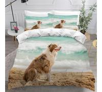 ARiXIaNg Housse de Couette 240x260 cm Adulte Berger Australien Parure de Lit 2 Personnes 3D Motif Chien Animal Doux Microfibre Literie avec Fermeture Éclair et 2 Taies d'oreiller 50x75cm