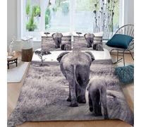 ARiXIaNg Housse de Couette 240x260 cm Adulte éléphant Parure de Lit 2 Personnes 3D Motif Afrique Animaux Doux Microfibre Literie avec Fermeture Éclair et 2 Taies d'oreiller 50x75cm