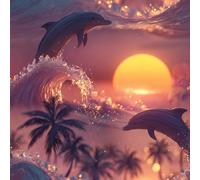 ARiXIaNg Papier peint Dauphin épais mat à décoller et à colle 44x300 cm Coucher De Soleil Sur L'océan Meubles Autocollants Amovible Comptoir Contact Papier Stickers Muraux pour Bains Salon Chambre