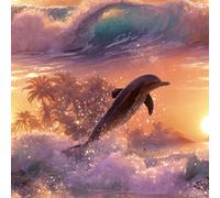 ARiXIaNg Papier peint Dauphin épais mat à décoller et à colle 44x600 cm Coucher De Soleil Sur L'océan Meubles Autocollants Amovible Comptoir Contact Papier Stickers Muraux pour Bains Salon Chambre