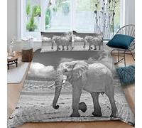 ARiXIaNg Parure De Lit 200x200 cm éléphant Housse de Couette 2 Personnes 3D Motif Afrique Animaux Doux Microfibre Literie avec Fermeture éclair avec 2 Taies d'Oreillers 50x75