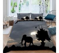 ARiXIaNg Parure De Lit 220x240 cm Adulte 3D Motif éléphant Housse De Couette Microfibre 2 Personnes avec Fermeture Éclair Afrique Animaux 3 pièces avec 2 Taies d'oreiller 50x75