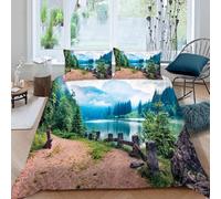 ARiXIaNg Parure de Lit 220x240 cm Cascade Forêt Microfibre Housse de Couette 3 Pièces avec Fermeture Eclair Paysage Naturel Enfant Garçons Fille 3D Motif avec 2 Taies d'oreiller 50x75