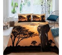 ARiXIaNg Parure De Lit 240x260 cm Adulte éléphant Housse de Couette 2 Personnes 3D Motif Afrique Animaux Microfibre 3 pièces avec Fermeture Éclair+2 Taies d'oreiller 50x75cm