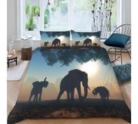 ARiXIaNg Parure de Lit 240x260 cm éléphant Microfibre 3D Imprimée 2 Personnes Qualité Supérieure Housse de Couette Afrique Animaux avec Fermeture Eclair avec 2 Taies d'Oreillers 50x75