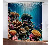 ARiXIaNg Rideau Fonds Marins Océan Rideaux Occultant Lot de 2 Chambre Enfant Fille Garcon 3D Impression Corail Motif Opaque Oeillet Chambre Salon Rideau（234x183 cm）