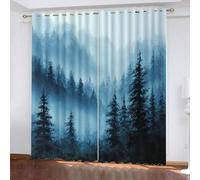 ARiXIaNg Rideaux Brouillard Bois Rideau 2 Pièces Isolant Thermique Anti Froid Polyester Anti Bruit Grande Largeur Rideau Paysages Naturels Opaque Salon Maison Décoration Rideaux Polyester(140x160 cm)
