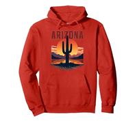 Arizona Desert Sunset Cactus Poster de Voyage rétro Sweat à Capuche, Unisexe pour Adultes, Rouge, S