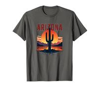 Arizona Desert Sunset Cactus Poster de Voyage rétro T-Shirt, Homme, Asphalte, XL