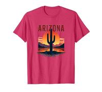 Arizona Desert Sunset Cactus Poster de Voyage rétro T-Shirt, Homme, Rouge Chiné, XXL