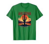 Arizona Desert Sunset Cactus Poster de Voyage rétro T-Shirt, Homme, Vert Kelly, L