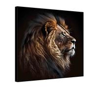 Arjazia Tableau Deco Lion Fond Noir - Décoration Animal - 60x60cm et 80x80cm - Impression Haute Résolution - Toile Tendue sur Un Cadre en Bois (80x80 cm)