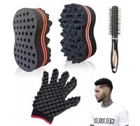 ARJDXDP Lot de 3 éponges à cheveux pour torsions, outil de coiffure, brosse éponge ondulée, double face, 2 en 1, brosses magiques pour cheveux afro tressés - Barbier et maison