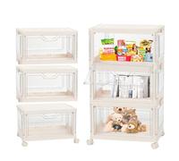 Ark miido Boite de Rangement avec Couvercle 3 Caisse Pliables Rangement Plastique avec Roulettes, Empilables BoiteRangement avec Couvercle et Portes pour Salon, Chambre, Bureau