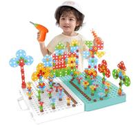 Ark miido Mallette à outils pour enfants avec perceuse, jeu d'emboîtement Montessori - Jouet éducatif créatif 3D - Puzzle mosaïque - Jeux à partir de 3, 4, 5, 6 ans - Pour garçons et filles