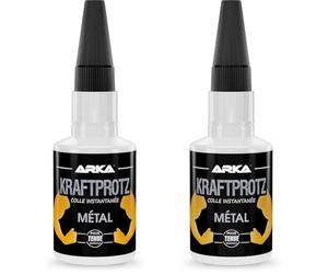 ARKA - KRAFTPROTZ METALL 50 g | Colle instantanée extra forte | Colle transparente pour métaux | Super colle épaisse | Résistant à l'eau | Application facile & tenue sûre (Lot de 2)