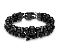 Arkai by Trendhim Bracelet de perles en pierre de lave et onyx pour homme | Double brin avec détails tête de mort et fermoir en acier inoxydable | Design danois | Accessoire décontracté