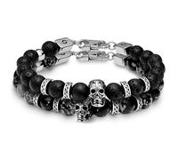 Arkai by Trendhim Bracelet de perles pour homme avec pierres de lave et obsidienne | Double brin avec détails tête de mort et fermoir en acier inoxydable | Design danois | Accessoire décontracté