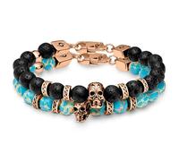 Arkai by Trendhim Bracelet de perles pour homme avec pierres de lave et perles en pierre naturelle | Double brin avec détails tête de mort et fermoir en acier inoxydable | Design danois | Accessoire