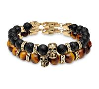 Arkai by Trendhim Bracelet de perles pour homme avec pierres de lave et perles en pierre naturelle | Double brin avec détails tête de mort et fermoir en acier inoxydable | Design danois | Accessoire
