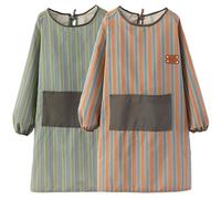 ARKCHIU 2 Pièces Réglable Chef Tabliers avec Poches, Tablier Cuisine Femme avec Manche pour Cuisine, Barbecue, JardinageOrange+Green,One Size