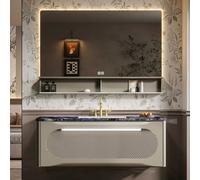 ARKCHIU Ensemble De Meubles De Salle De Bain avec Lavabo & Miroir avec Lumière LED, Meuble De Salle De Bain avec TiroirsBlue,80cm/32in