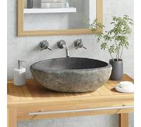 ARKEM Lavabo en pierre de rivière Ovale 29-38 cm,Vasque À Poser Salle De Bain,Lavabo Salle De Bain