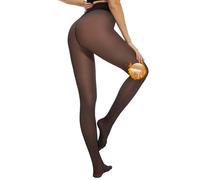 Arkim Collants d'hiver super délicats pour femme - Collants thermiques noirs brillants doublés - 1 ligne de couture à l'entrejambe - Faux collants transparents en polaire - Collants thermiques